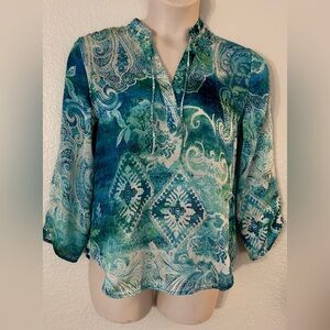 CHICO’S Shirt, SIZE 1, COLOR Blue and White,